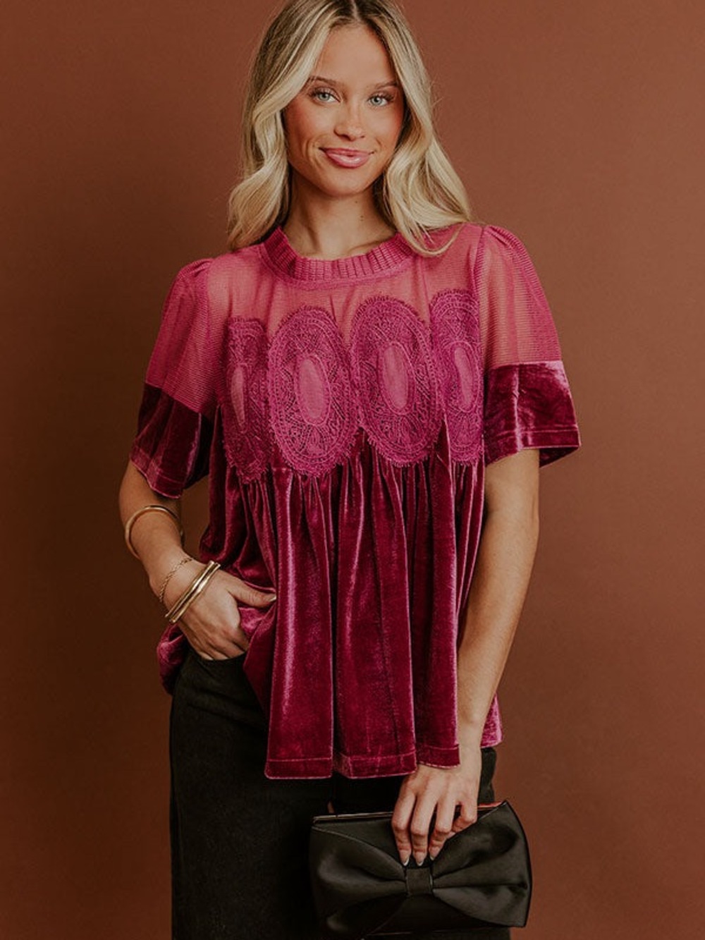 NWT FATE DELICATE DAZE VELVET TOP IN VINEYARD GRAPE